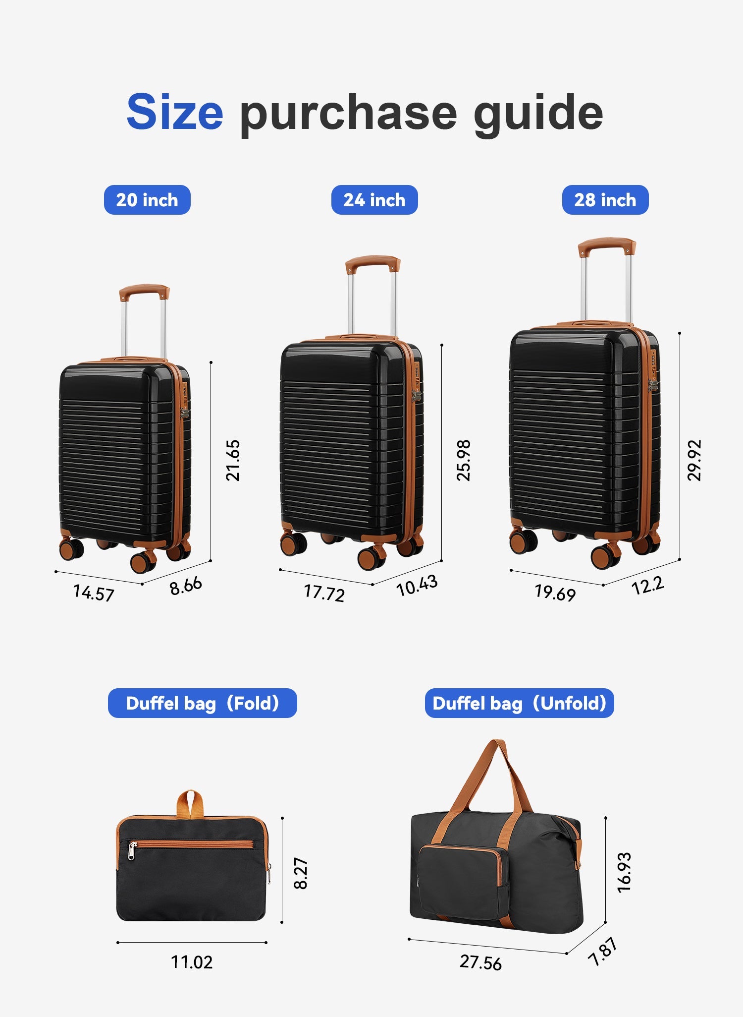 5-Piece Hardside Luggage Set by HouseOfZazla, black shell with tan trim, 20/24/28 inch sizes on Tampa Home & Garden Store