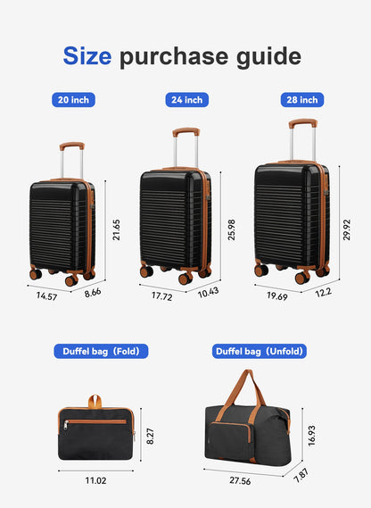 5-Piece Hardside Luggage Set by HouseOfZazla, black shell with tan trim, 20/24/28 inch sizes on Tampa Home & Garden Store