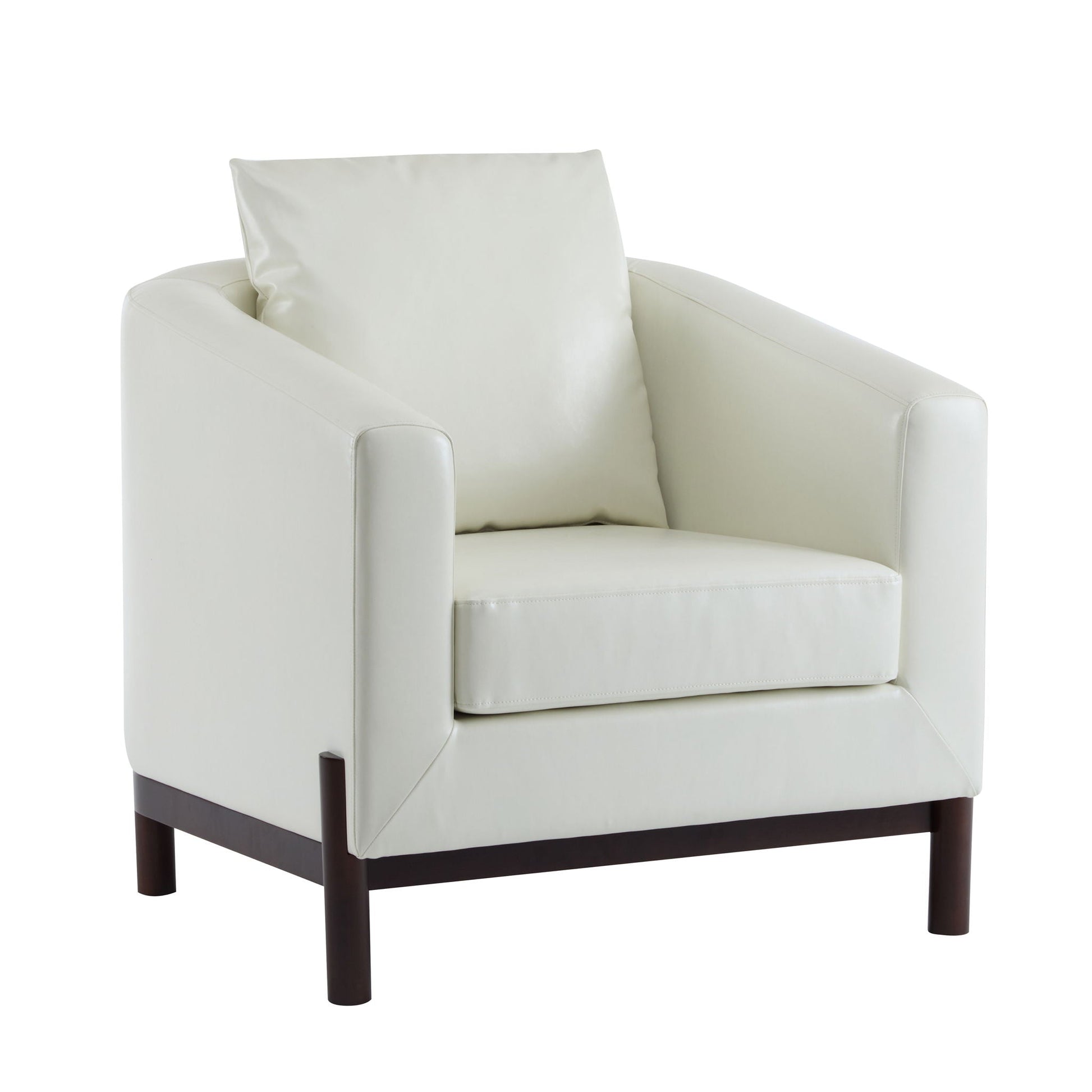 Anurudh Barrel Club Upholstered Chair by HouseOfZazla in cream leather with dark wood legs on Tampa Home & Garden Store