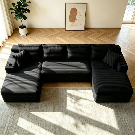 134-inch Cloud Sectional Sofa with U-Shape Chaise in black textured fabric on Tampa Home & Garden Store