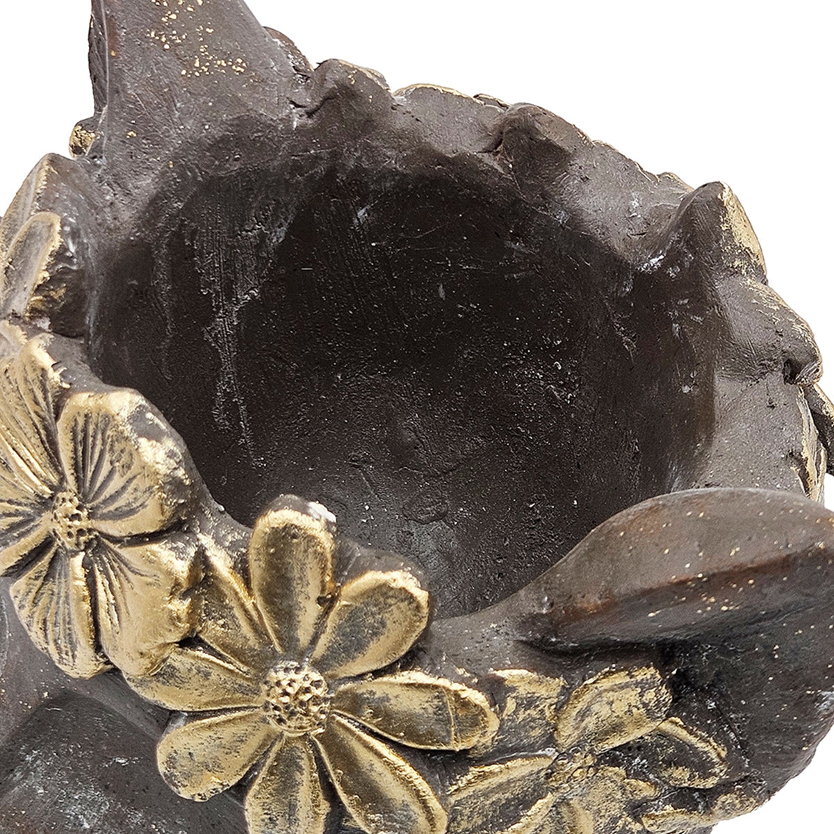 HouseOfZazla magnesium cat statue planter with textured finish and gold floral accents on Tampa Home & Garden Store