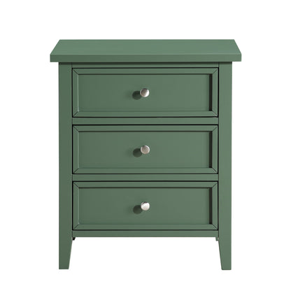 HouseOfZazla 3 Drawer Nightstand in dark green with metal drawer pulls on Tampa Home & Garden Store
