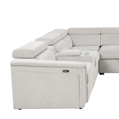 Harvey power recliner sleeper sectional in light gray upholstery with center console cupholders on Tampa Home & Garden Store
