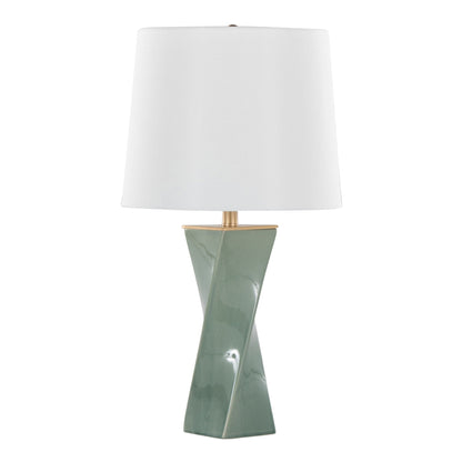 Curvo square table lamp by HouseOfZazla white fabric shade green ceramic base with brass accent on Tampa Home & Garden Store