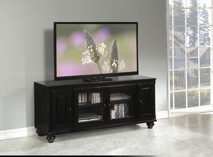 Ferla TV Stand in Black with glass-front cabinets and open media shelves on Tampa Home & Garden Store