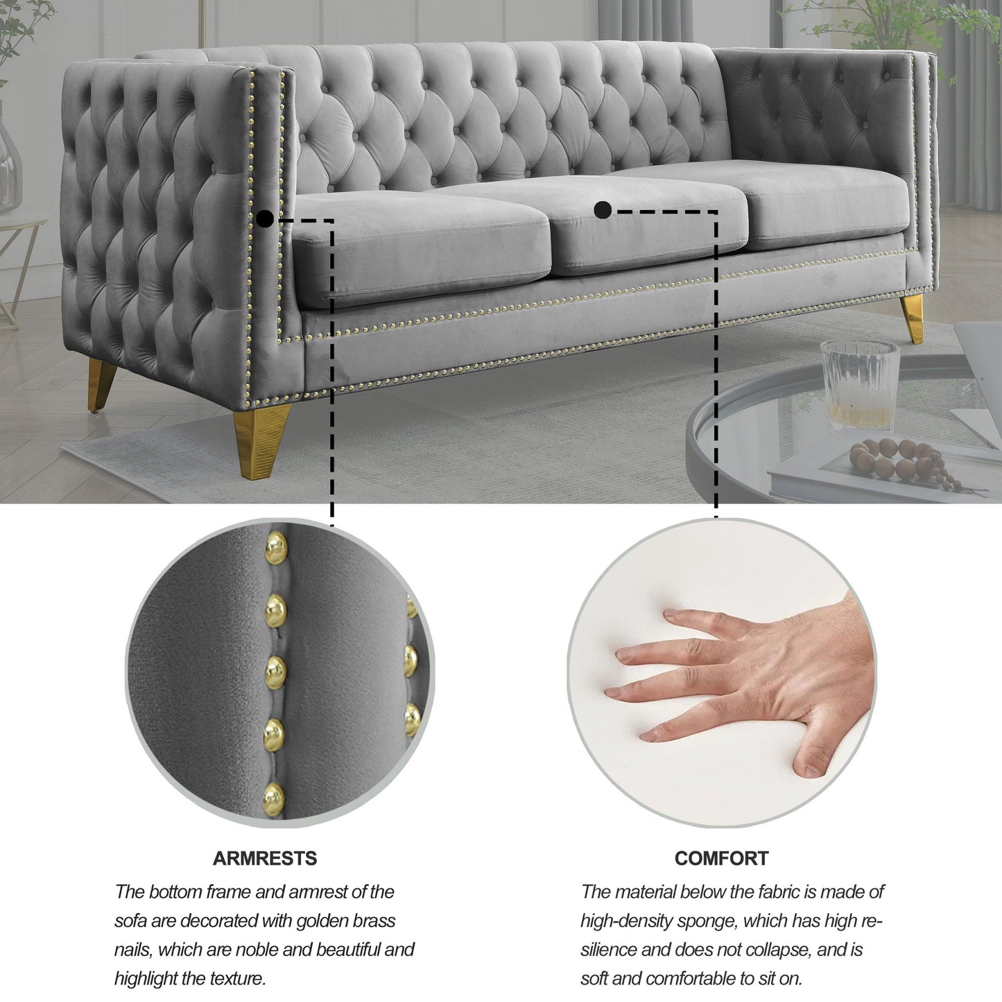 Upholstered Chesterfield Sofa for Living Room