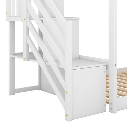 Bunk bed with convertible slide and stairway in white, HouseOfZazla bunk beds on Tampa Home & Garden Store