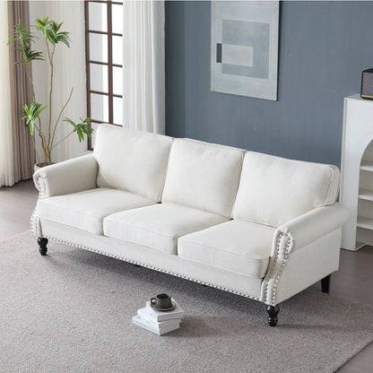 Rolled Arm Sofa with Nailhead Trim, wooden legs in beige fabric Unique Piece Furniture on Tampa Home & Garden Store
