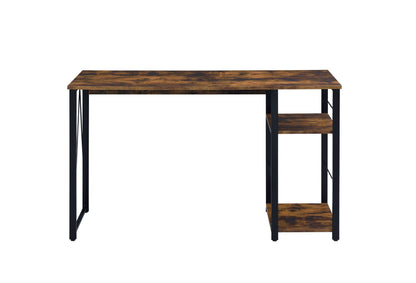 Vadna Writing Desk burnt wood with black metal frame and right-side shelf by HouseOfZazla on Tampa Home & Garden Store