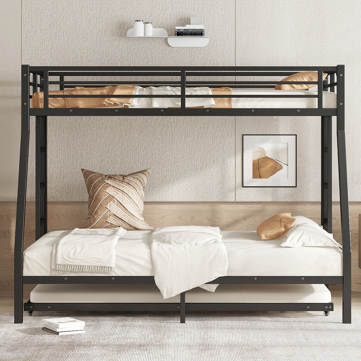 Twin over full metal bunk bed with twin size trundle on Tampa Home & Garden Store