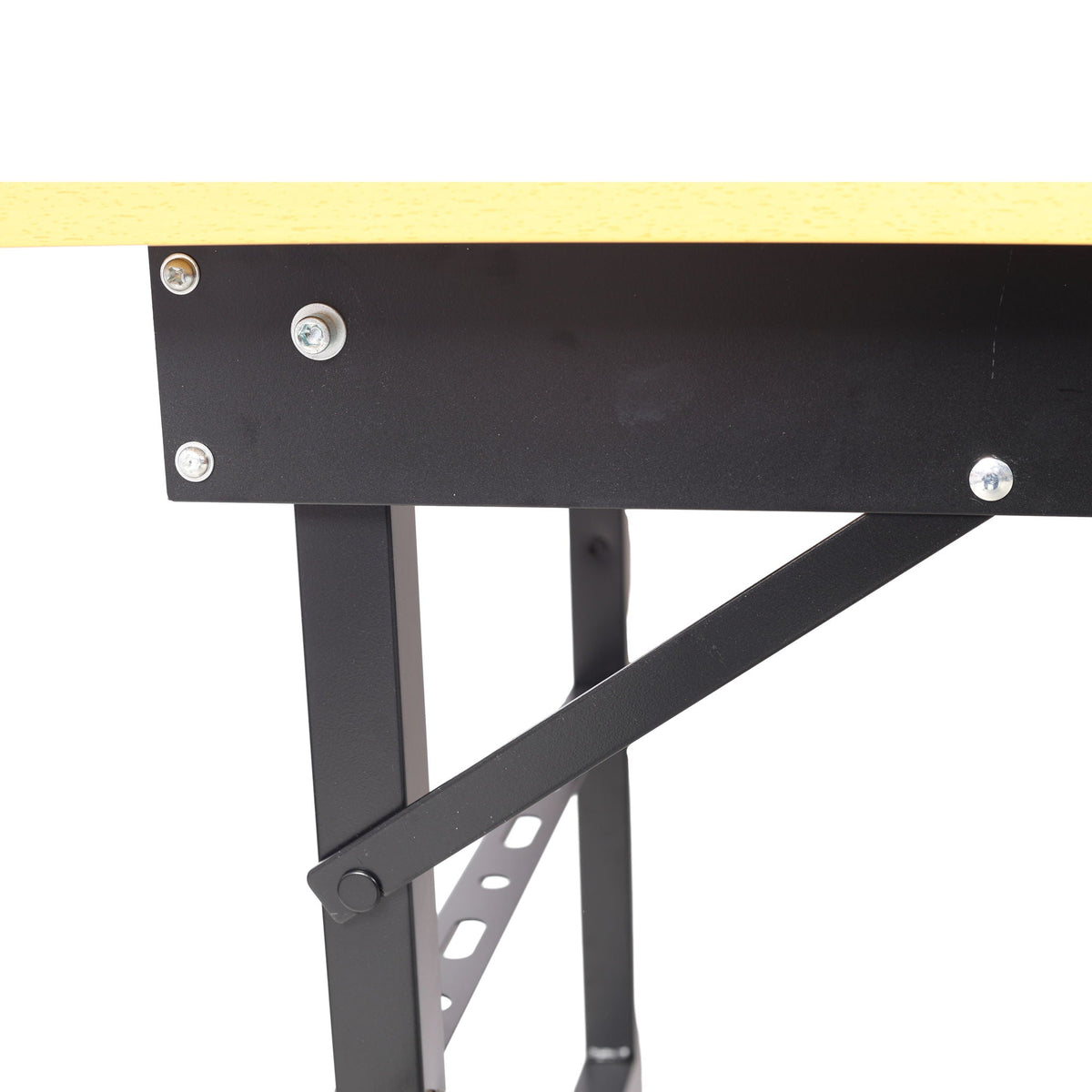 Portable folding work table by HouseOfZazla, black metal frame with light wood top edge on Tampa Home & Garden Store