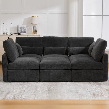Modular Ushaped sofa bed with movable ottoman in dark gray fabric, 2pc living room set on Tampa Home & Garden Store