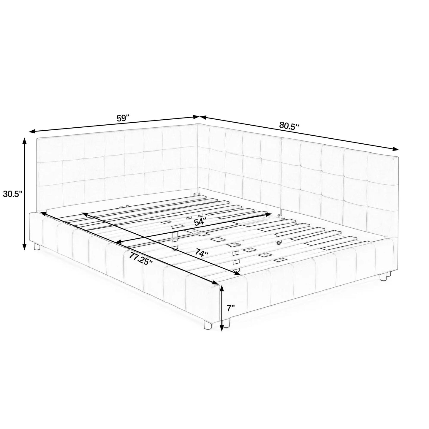 Upholstered Bed Frame with Tufted Backrest