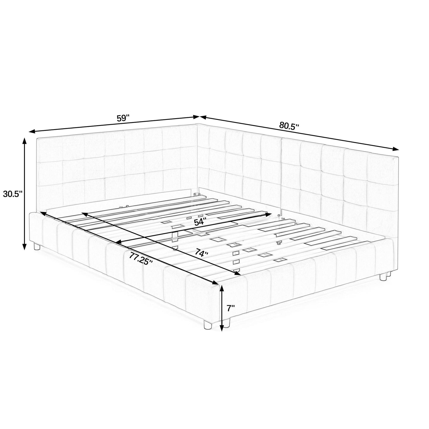 Elegant Upholstered Bed Frame And Armrests