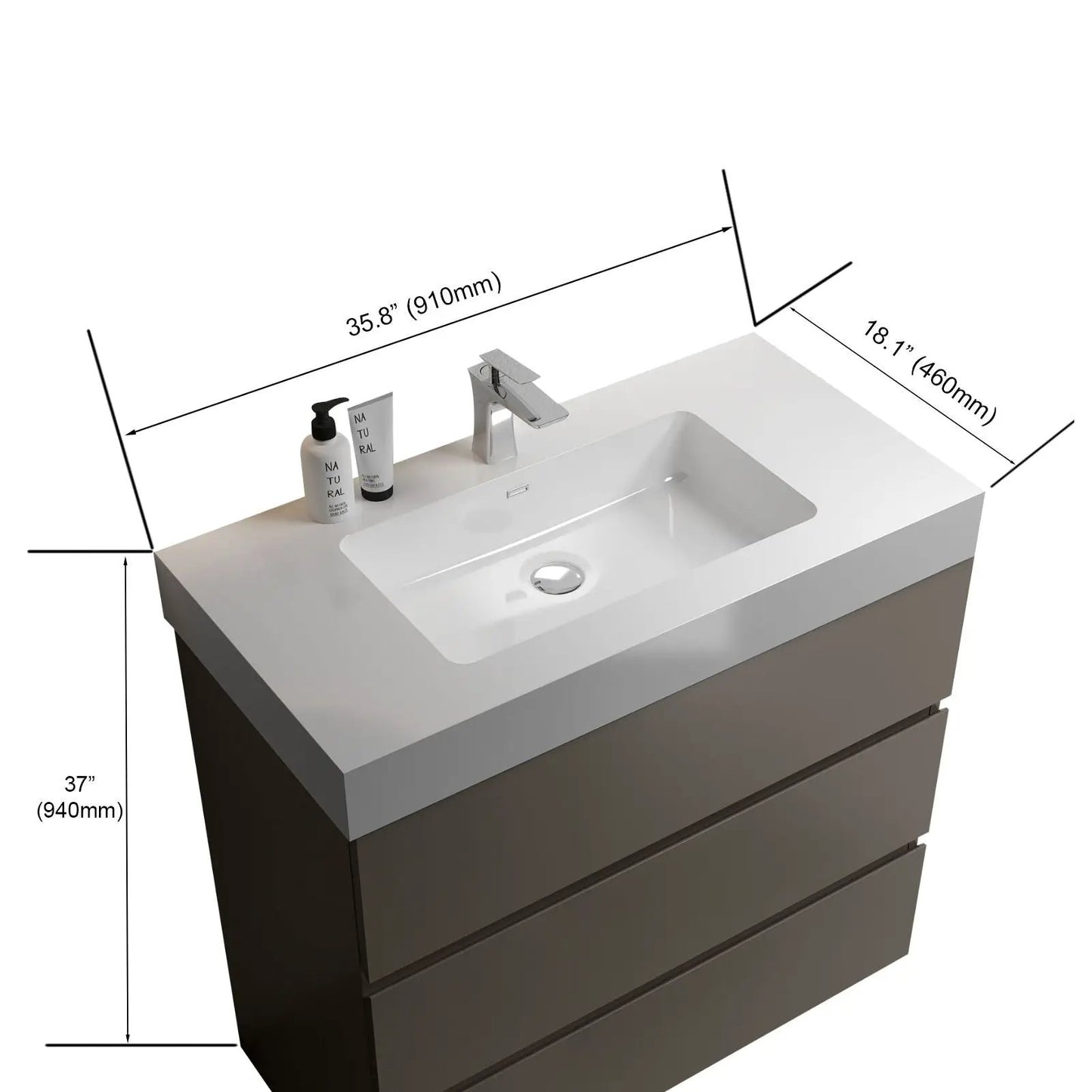 Alice bathroom vanity with white basin on dark freestanding cabinet, chrome faucet on Tampa Home & Garden Store