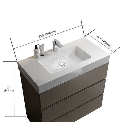 Alice bathroom vanity with white basin on dark freestanding cabinet, chrome faucet on Tampa Home & Garden Store