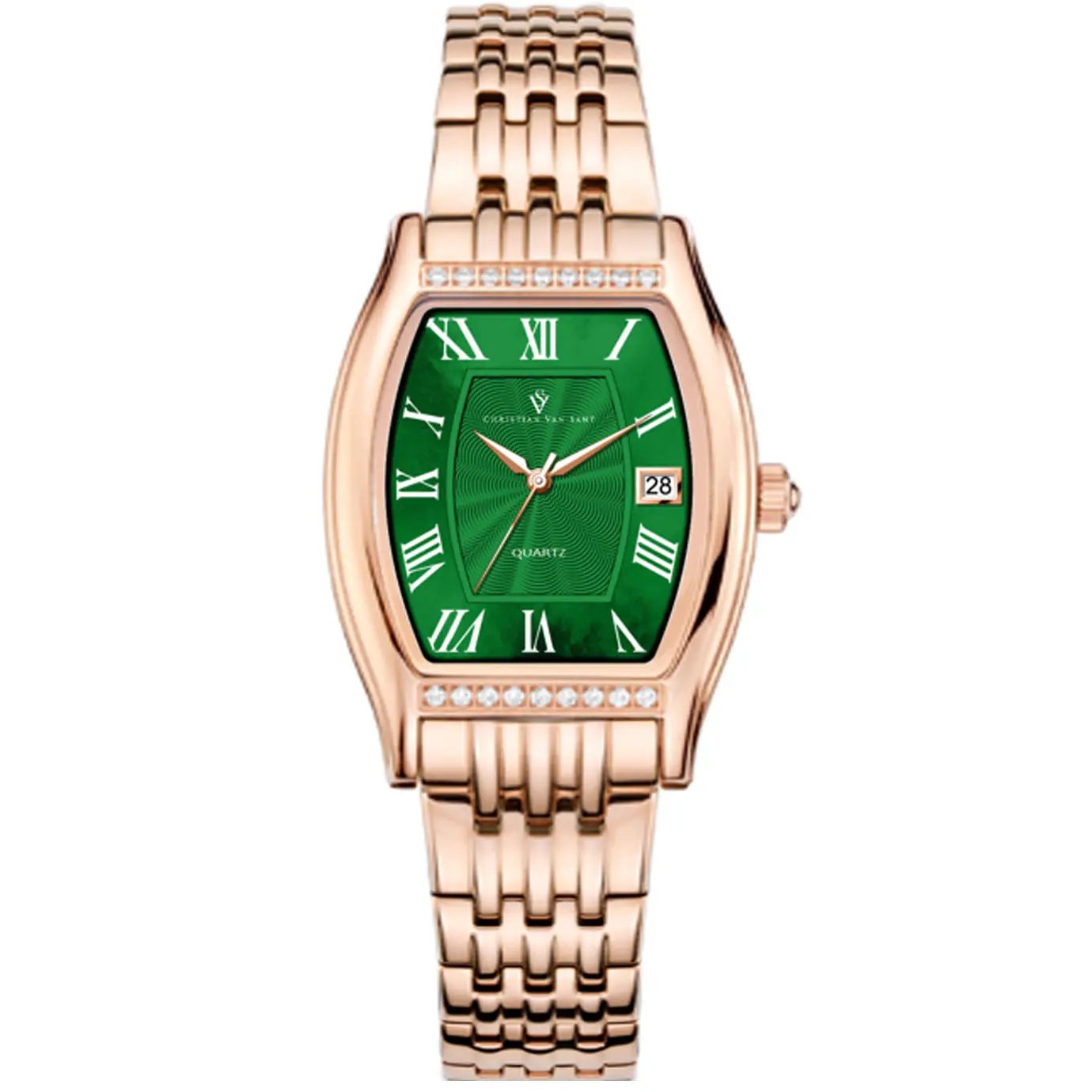 Christian Van Sant Gemma women's watch with green dial, rose-gold bracelet, Roman numerals on Tampa Home & Garden Store