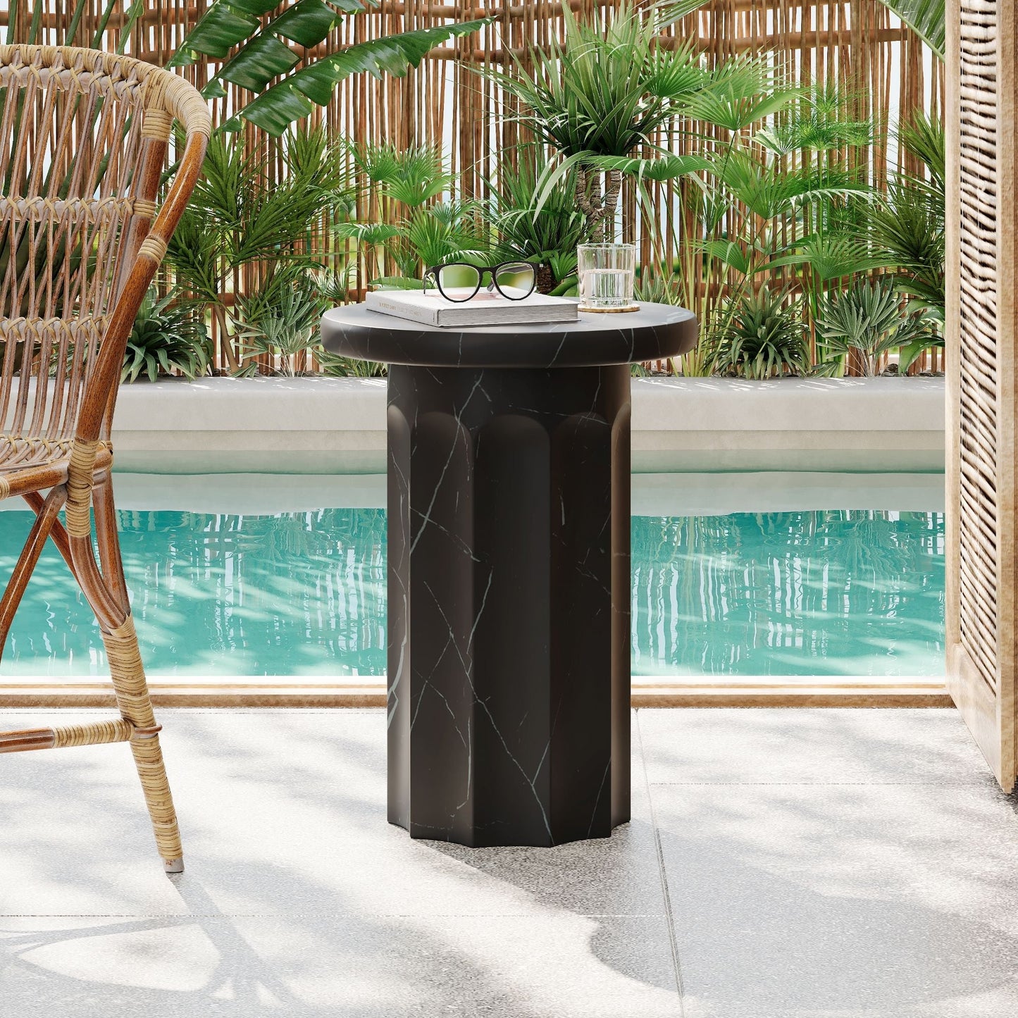 Outdoor Lightweight Concrete Marble Side Table