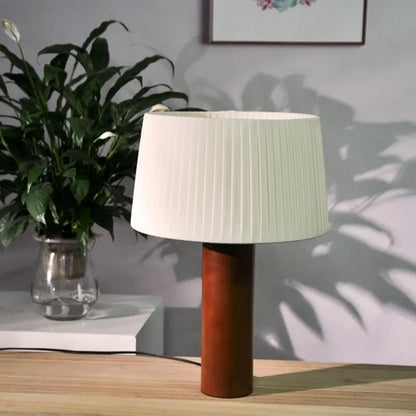 Pleated table lamp with white shade and solid wood brown base by FLIPSTYLEZLLC on Tampa Home & Garden Store