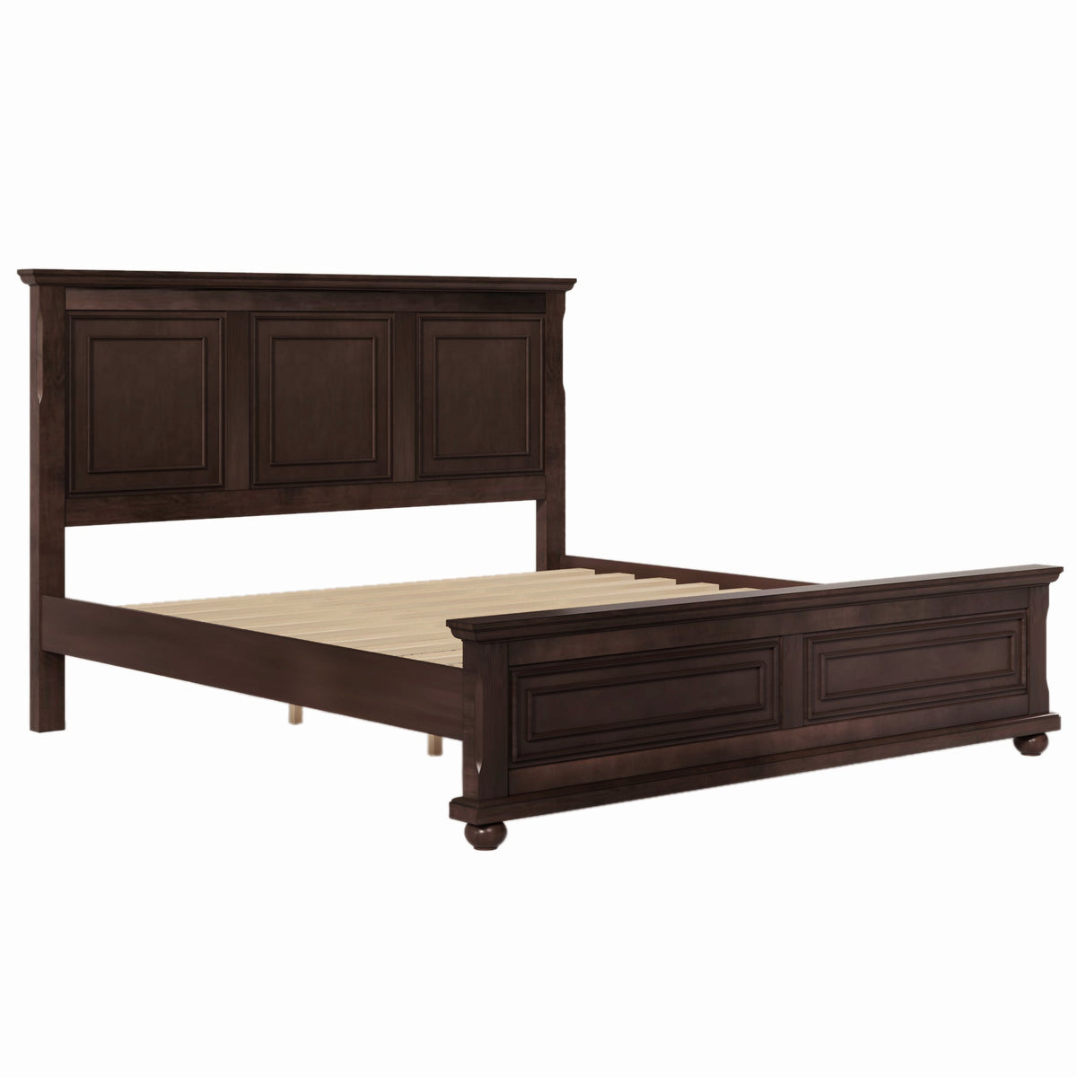 King bed frame in rich brown pinewood with tall headboard by HouseOfZazla on Tampa Home & Garden Store