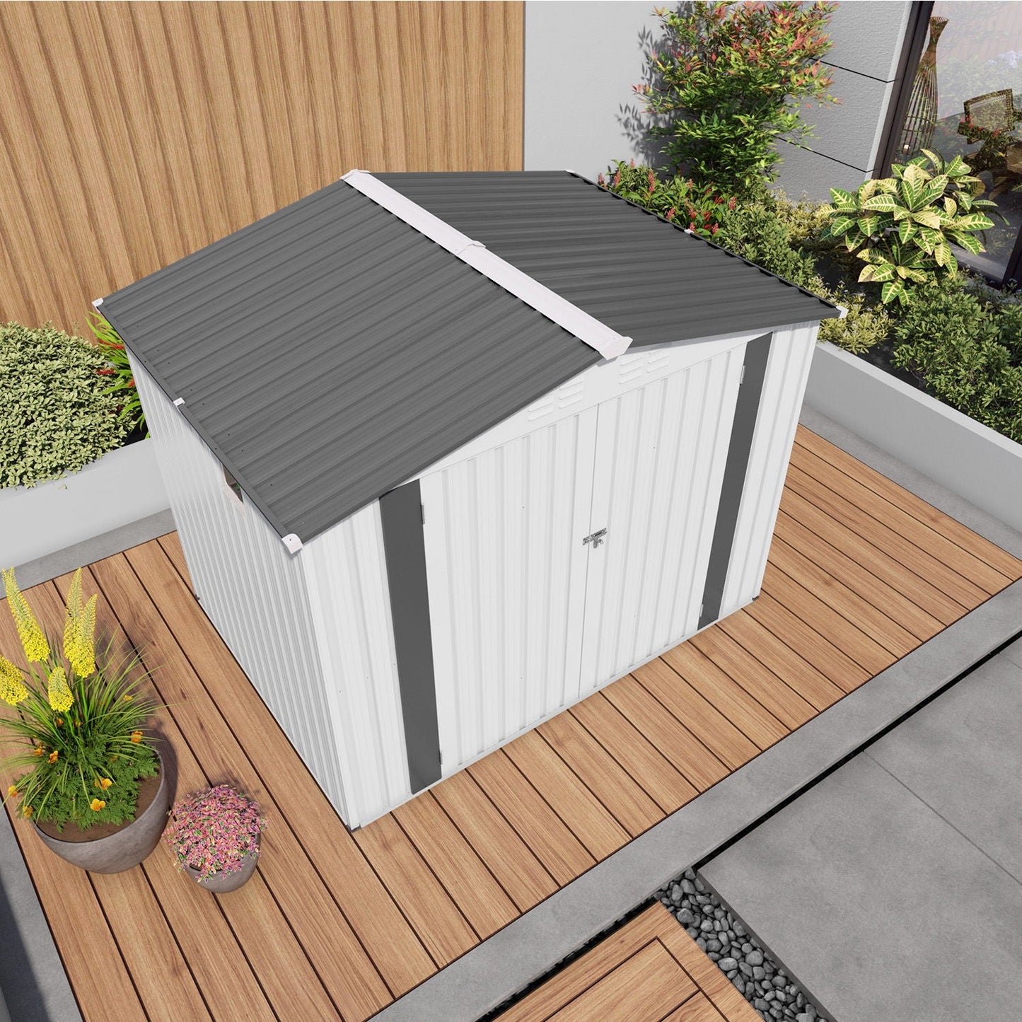 Metal Garden Storage Shed Pitched Roof And Door