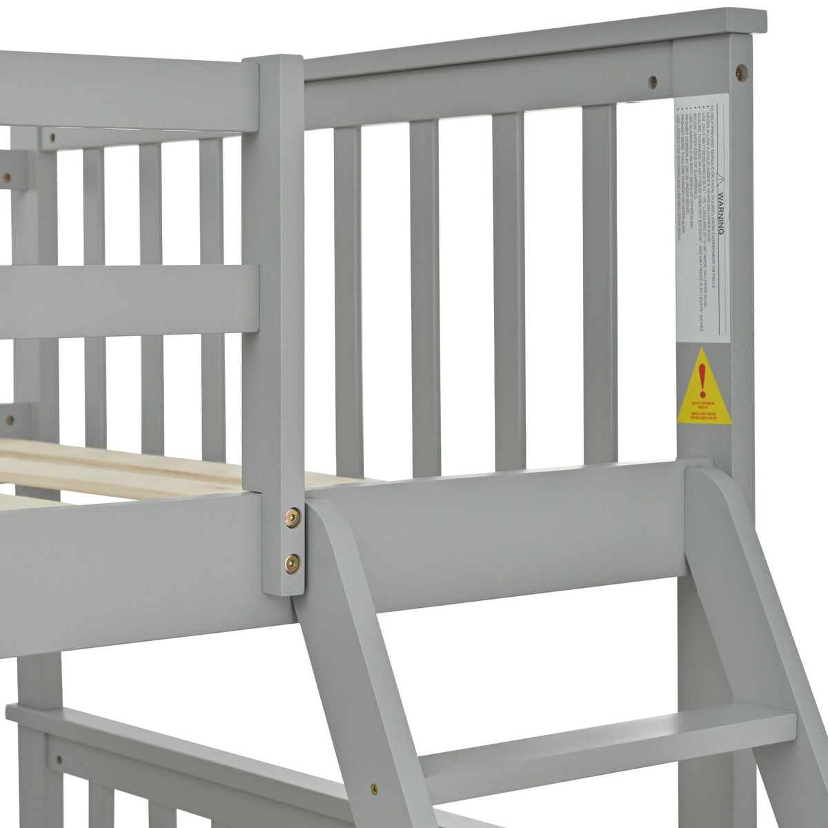 Two-level bunk bed frame in gray finish with ladder and safety guard rails HouseOfZazla on Tampa Home & Garden Store