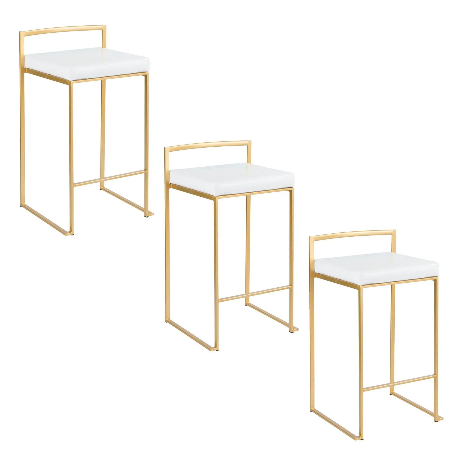 Fuji Contemporary Glam Counter Stool set of 2, gold-tone metal frames and white cushions on Tampa Home & Garden Store