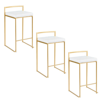 Fuji Contemporary Glam Counter Stool set of 2, gold-tone metal frames and white cushions on Tampa Home & Garden Store