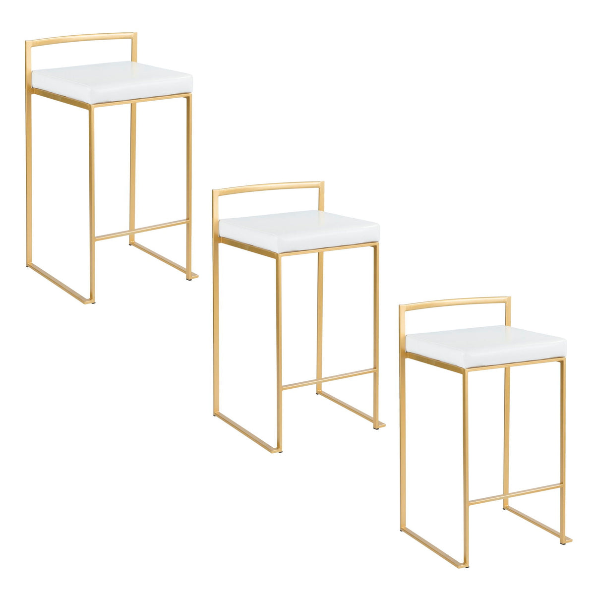 Fuji contemporary glam counter stools set of 2 gold frame white cushions on Tampa Home & Garden Store