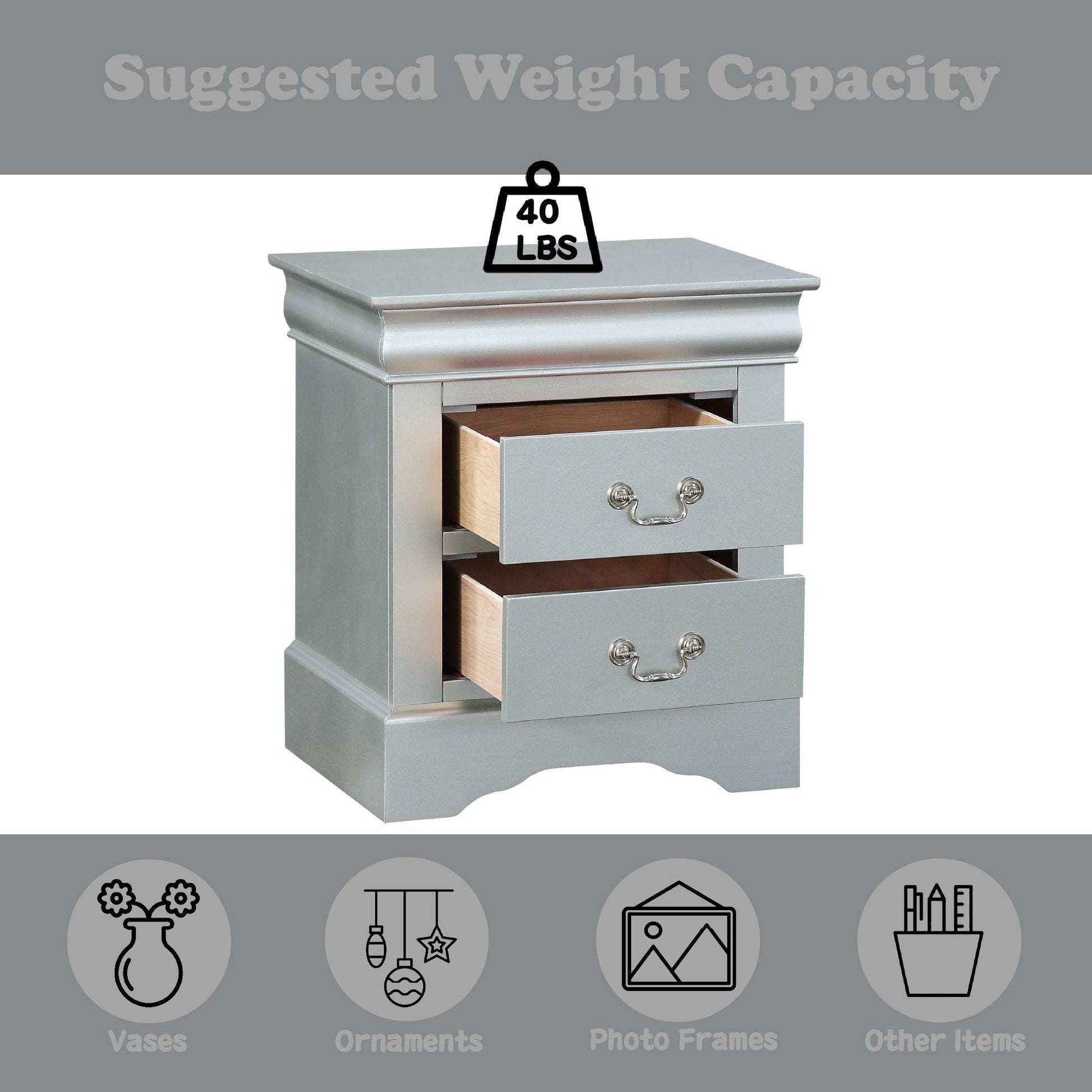 Louis Philippe Accent Nightstand gray finish with wood interior drawers by HouseOfZazla on Tampa Home & Garden Store