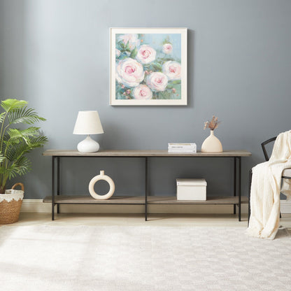 Celine 2-Shelf Console Table with black metal frame and warm wood shelves on Tampa Home & Garden Store