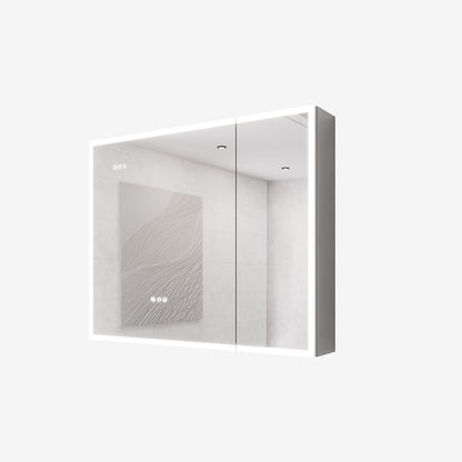 LED Medicine Cabinet Pearl Silver with defogger and digital display mirrored doors on Tampa Home & Garden Store