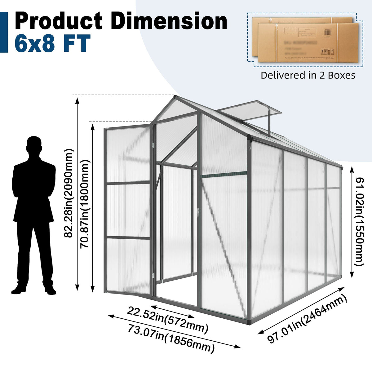 Windproof greenhouse with raised base, black frame, polycarbonate panels HouseOfZazla on Tampa Home & Garden Store