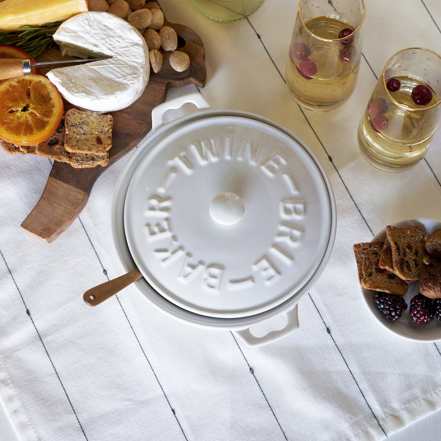 Ceramic Brie Baker and Acacia Wood Spreader Set