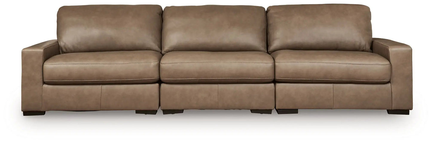 Veronella Stationary Sectional by Unique Piece Furniture, tan brown leather, 3-seat sofa on Tampa Home & Garden Store