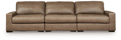 Veronella Stationary Sectional by Unique Piece Furniture, tan brown leather, 3-seat sofa on Tampa Home & Garden Store