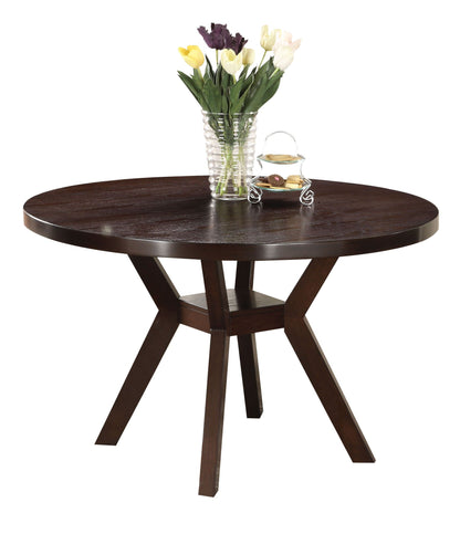 Drake Espresso Dining Table, dark wood with tulips in glass vase and two-tier dessert stand on Tampa Home & Garden Store