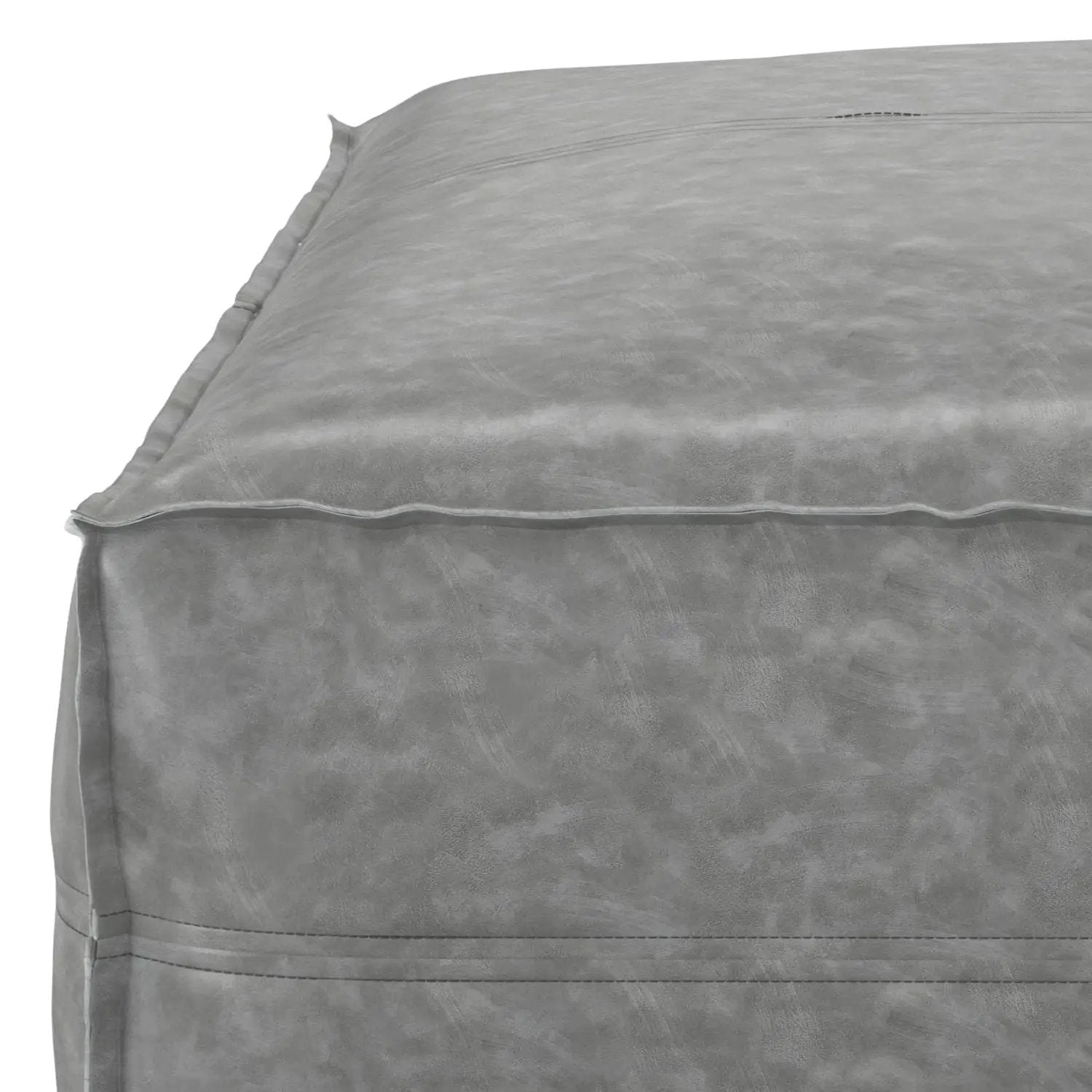 Brody large square coffee table pouf with gray suede-like upholstery and piping edges on Tampa Home & Garden Store
