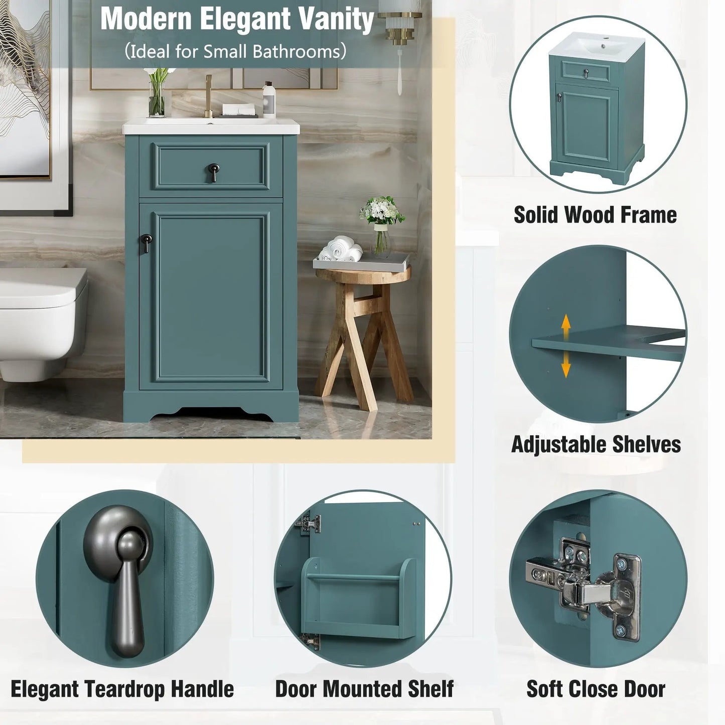 Elegant Vanity With Ceramic Sink and Shelf