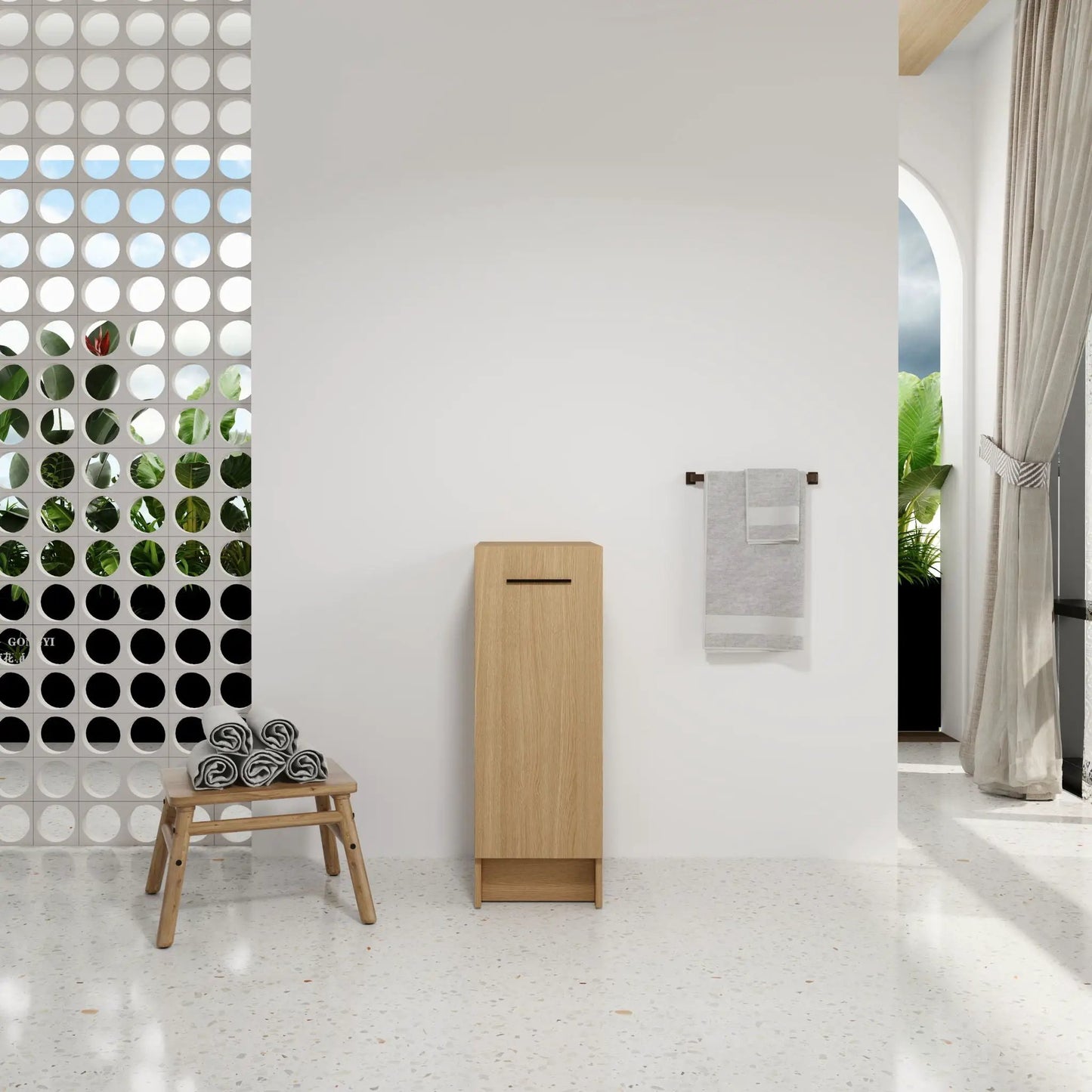 Slim Freestanding Bathroom Cabinet in Light Oak