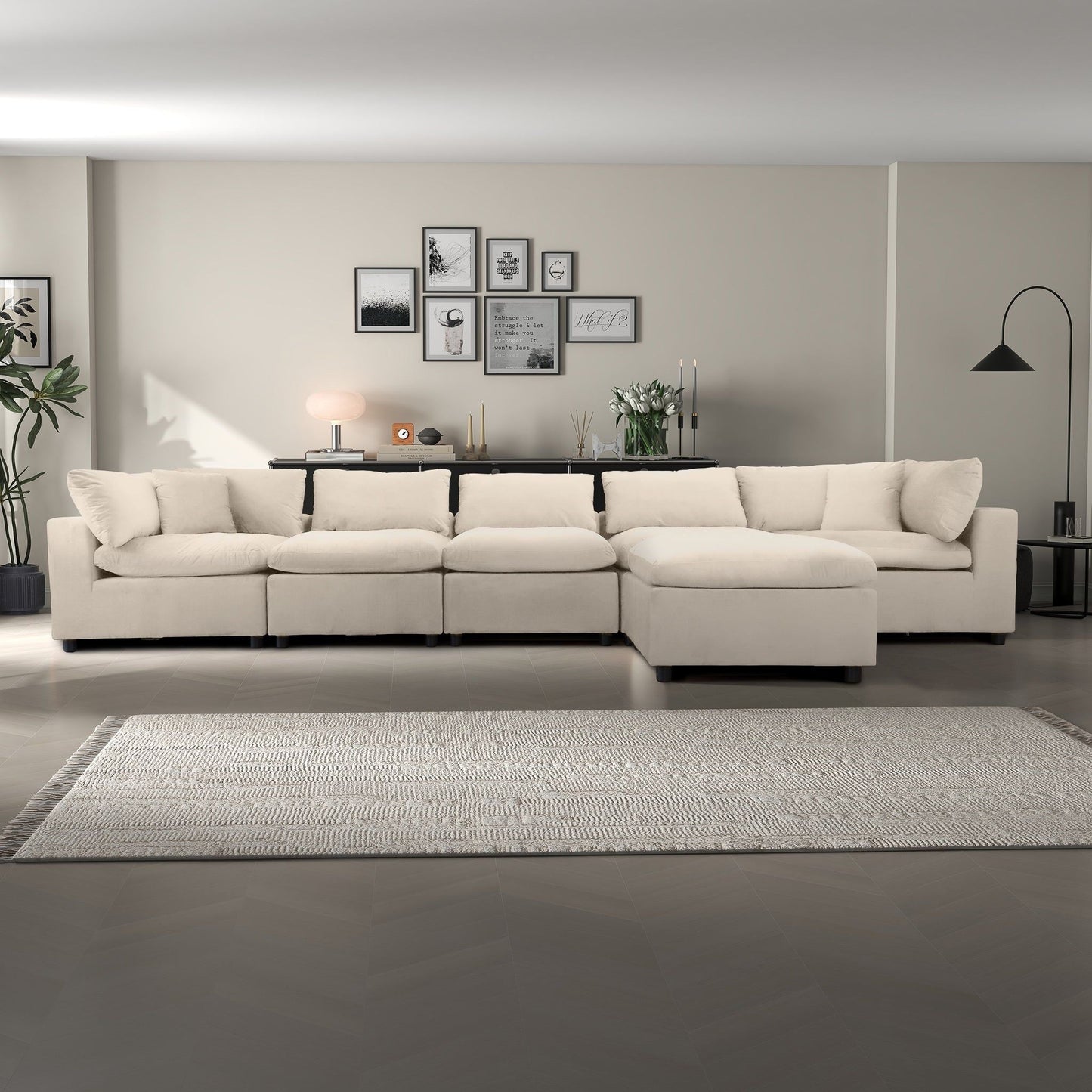 Hayward Modular Sectional Sofa Ivory by HouseOfZazla, large ivory sofa with plush cushions on Tampa Home & Garden Store
