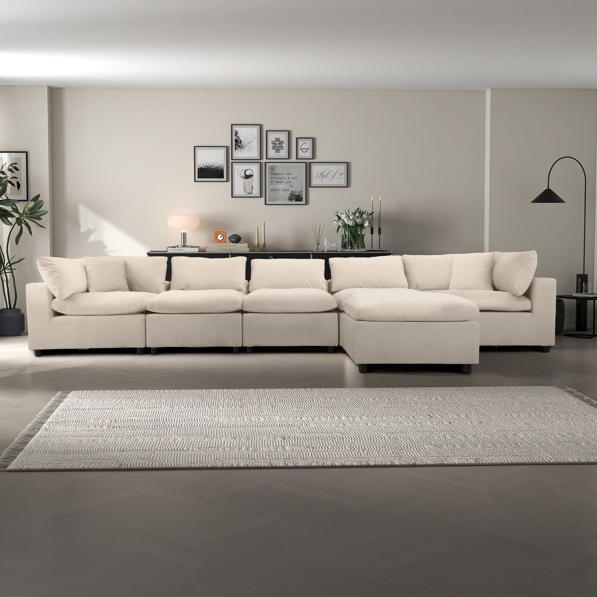 Hayward Modular Sectional Sofa Ivory by HouseOfZazla, large ivory sofa with plush cushions on Tampa Home & Garden Store
