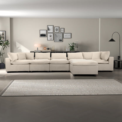 Hayward Modular Sectional Sofa Ivory by HouseOfZazla, large ivory sofa with plush cushions on Tampa Home & Garden Store