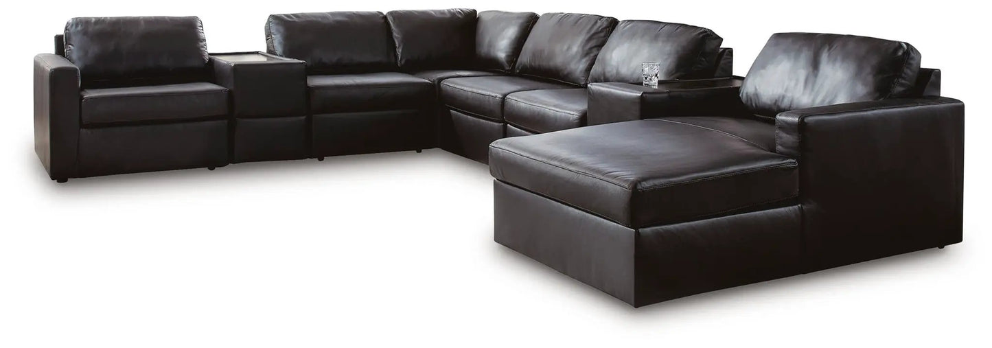 ModMax II Sectional by Unique Piece Furniture, black leather stationary sectional with chaise on Tampa Home & Garden Store