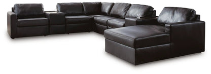 ModMax II Sectional by Unique Piece Furniture, black leather stationary sectional with chaise on Tampa Home & Garden Store