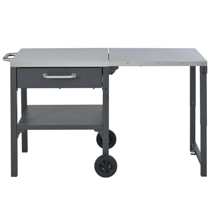 Outdoor Kitchen Cart HouseOfZazla foldable prep station with stainless top and gray frame on Tampa Home & Garden Store