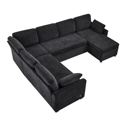 HouseOfZazla convertible U-shaped sectional sofa bed with reversible chaise in dark fabric on Tampa Home & Garden Store