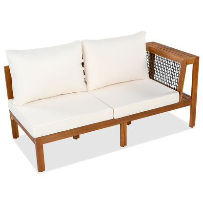 GO 4-Piece Outdoor Acacia Wood Sofa Set with Coffee Table white cushions solid wood frame on Tampa Home & Garden Store