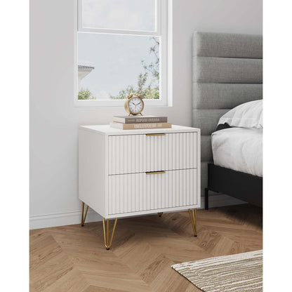 Dumbo Nightstand with 2 fluted drawers in white with gold legs on Tampa Home & Garden Store