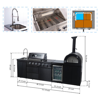 Black Double Steel Gas Grill And Pizza Oven